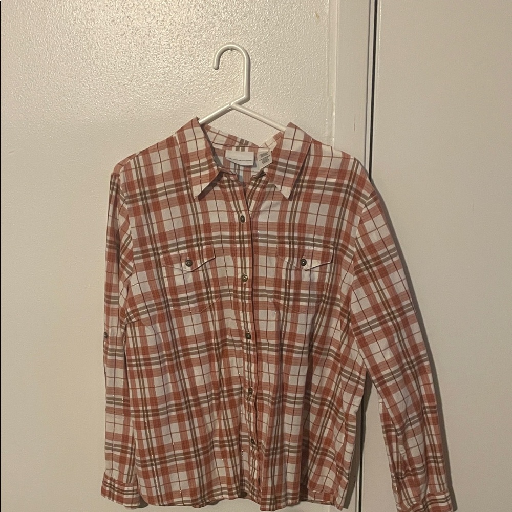 Alfred Dunner Brown Plaid Button Down Shirt